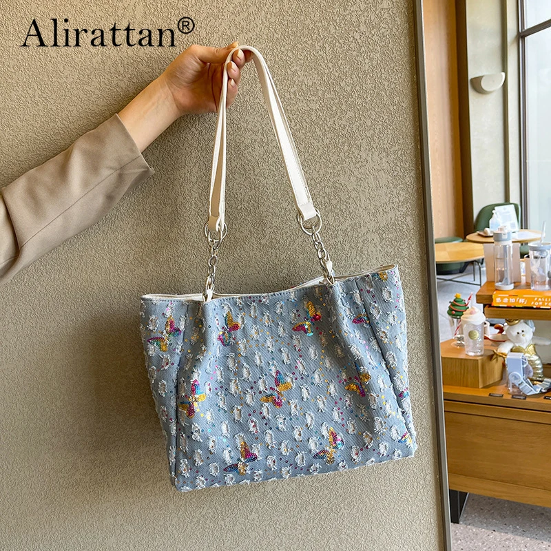 

Alirattan Bag Women's Bag 2023 New Women's Shoulder Bag Versatile Korean Fashion Sequin Canvas Underarm Messenger Bags