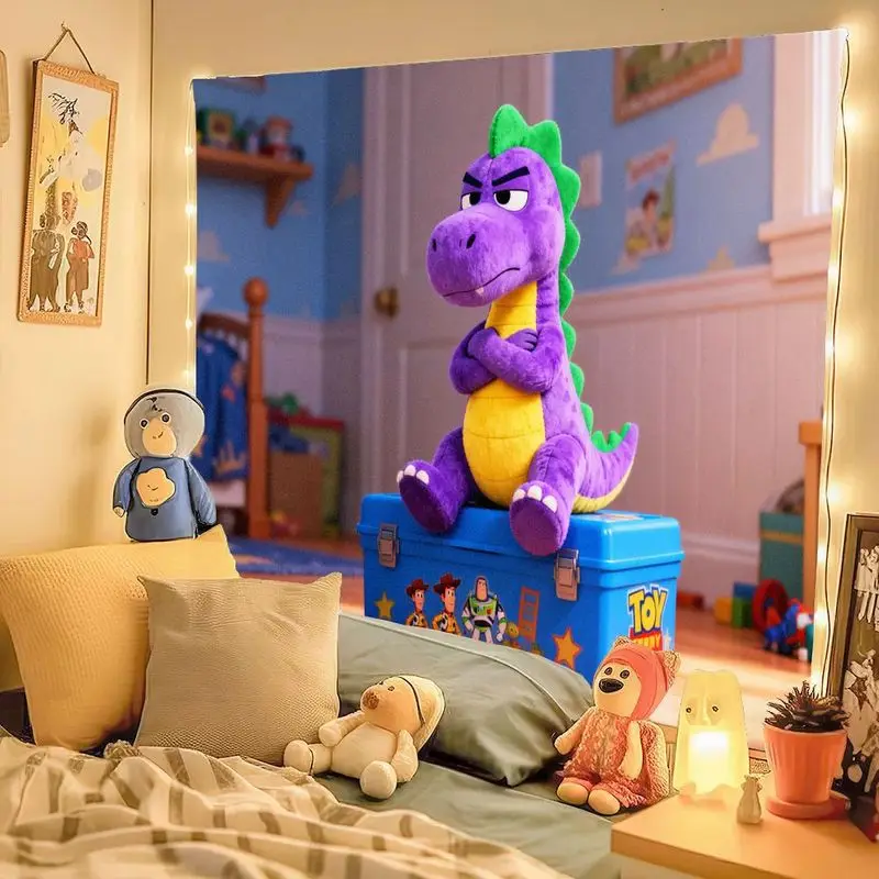 1 Buah Tapestry Boneka Dinosaurus Grumpy Ungu Toy Story, Seni Dinding Kamar Anak Kartun, Dekorasi Asrama, Adegan Film Lucu, Hiasan Dinding Poliester