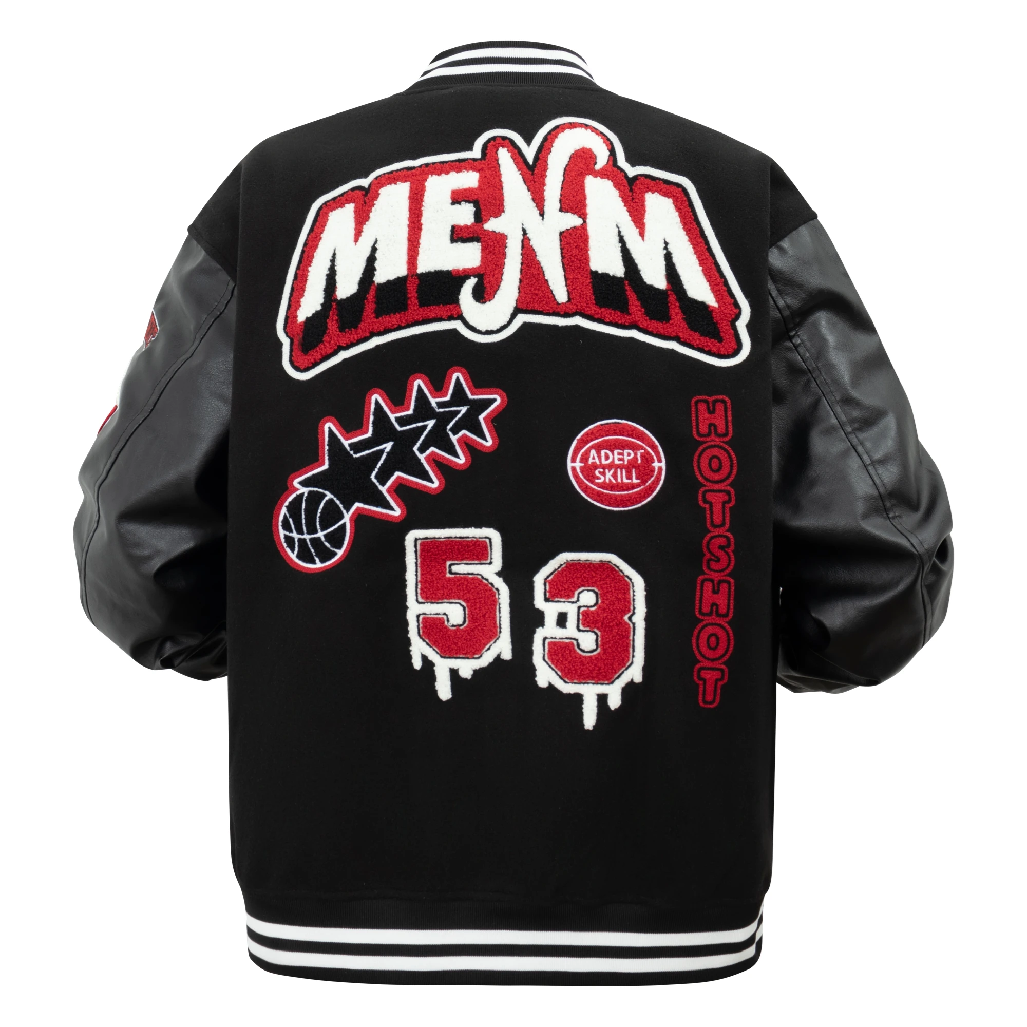 

Men's Vintage Varsity Black Jacket Loose Letter Embroidery Motorcycle Coats Baseball Bomber Jackets For Fall&winter