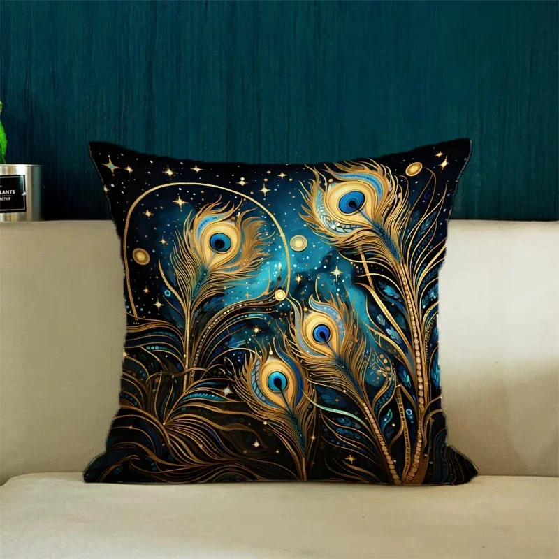 Peacock Feather Decorative Pillowcase 40x40 Pillow Cover 45x45 Cushions Covers Luxury Cushion Cover for Living Room Cushions