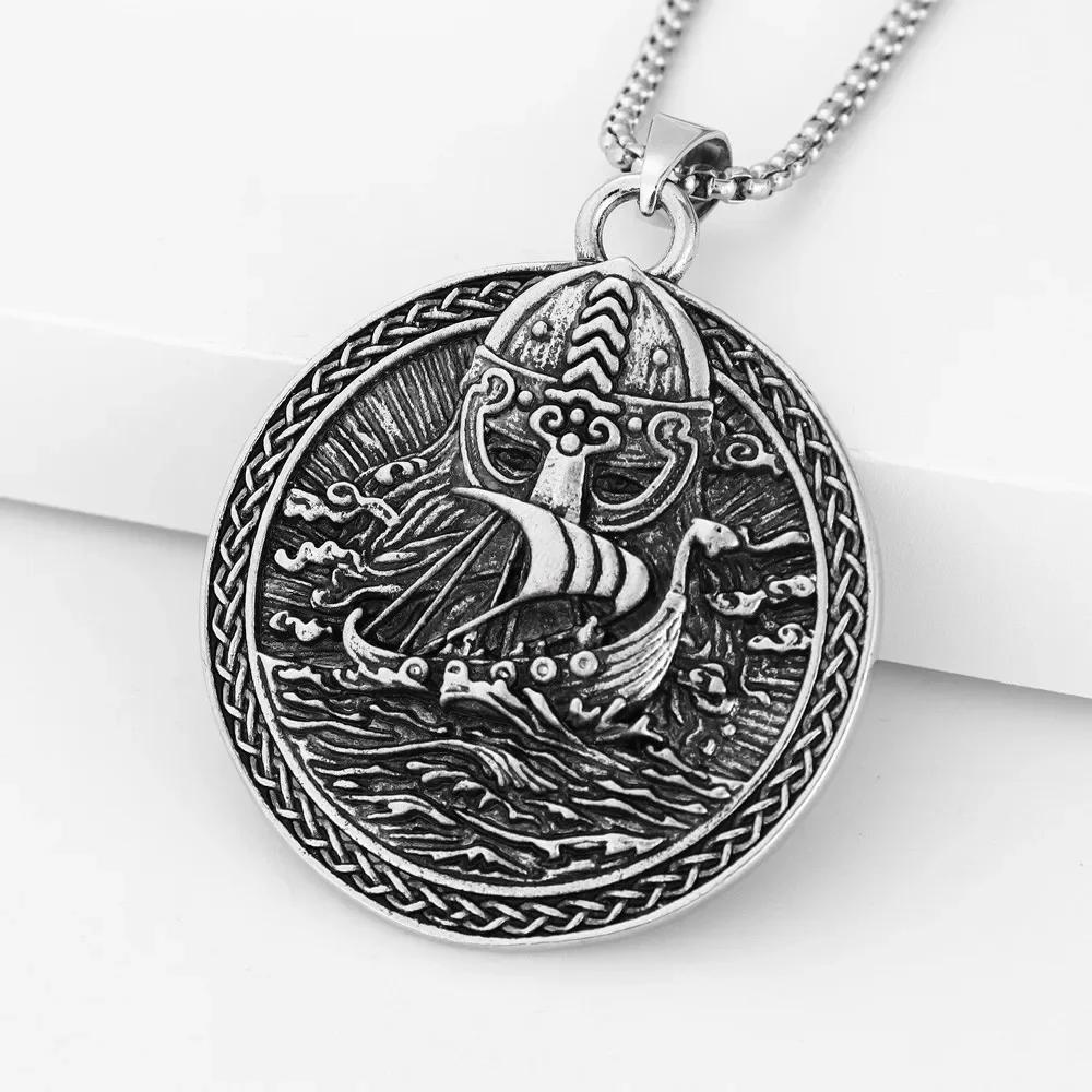 Retro Norse Mythology Odin Pirate Ship Necklace Men's Gothic Punk Ethnic Style Retro Trendy Jewelry