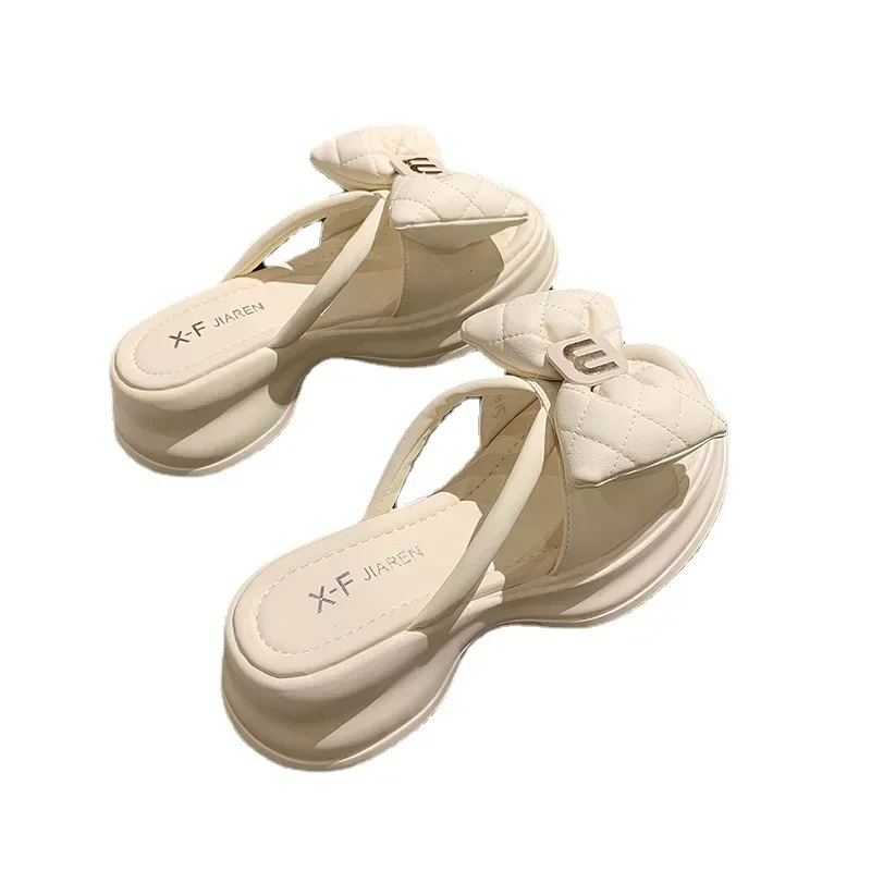 New Korean Edition Casual Beach Shoes Versatile Thick Sole Sandals Women\'s Shoes Bow Slippers Women\'s Outwear