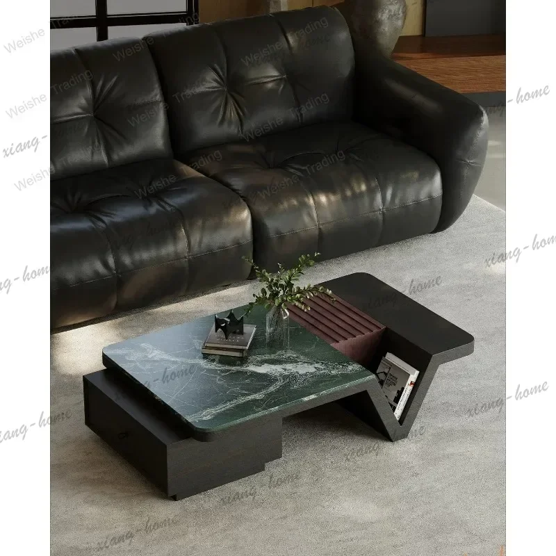 LD Minimalist telescopic coffee table rectangular natural stone marble light luxury high-end living room