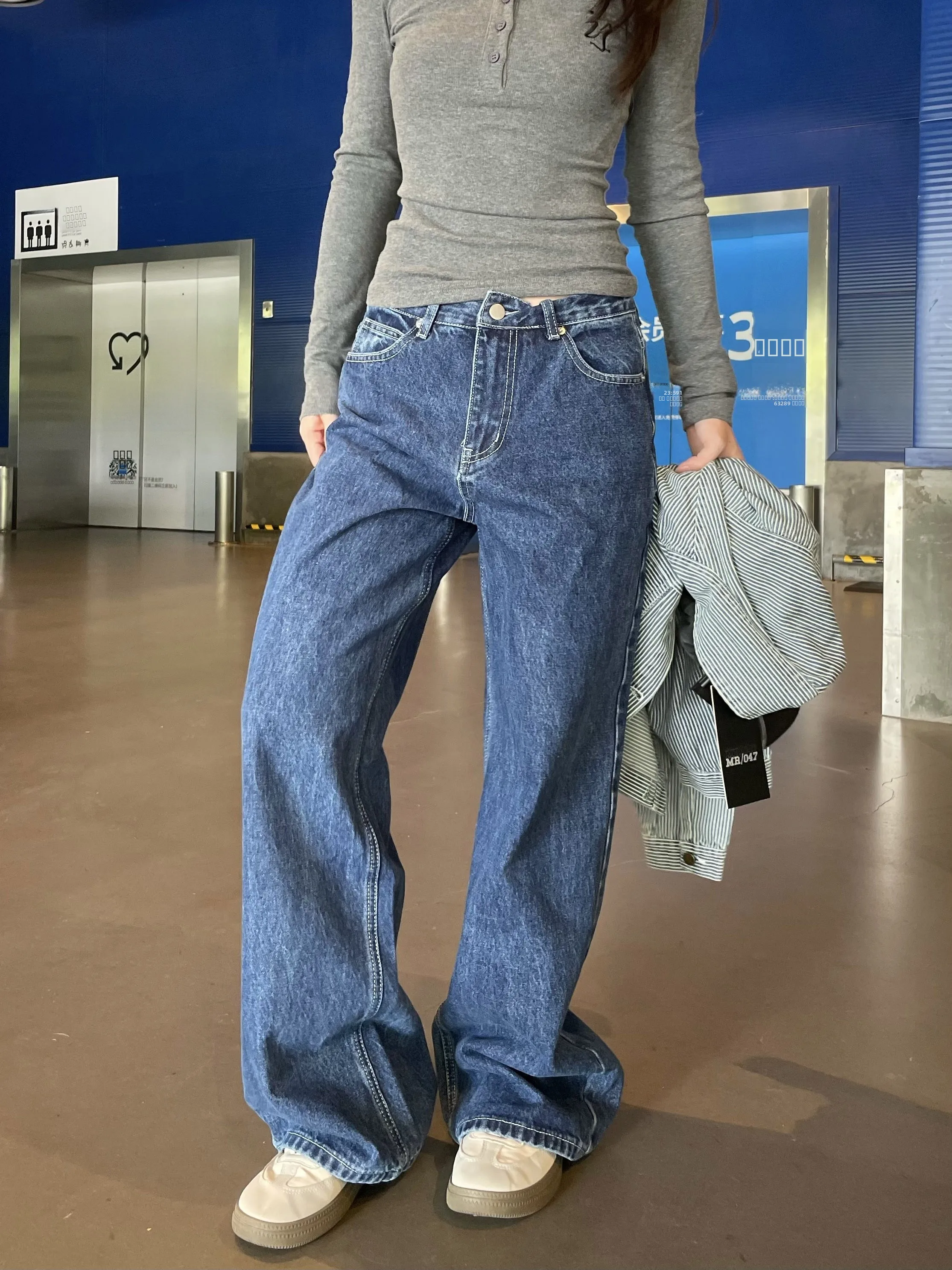 

Джинсы американского дизайна с широкими штанинами, мужские и женские, повседневные, в пол, свободного кроя, дышащие, хлопковые, на молнии, для ежедневной носки