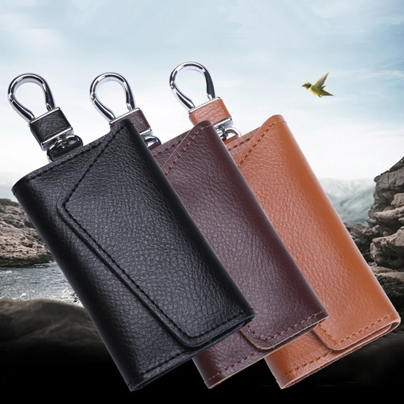 

Real Cowhide Car Key Case Soft Leather Keychain Home Key Organizer for Men Large-capacity Purse Housekeeper on wall Bag