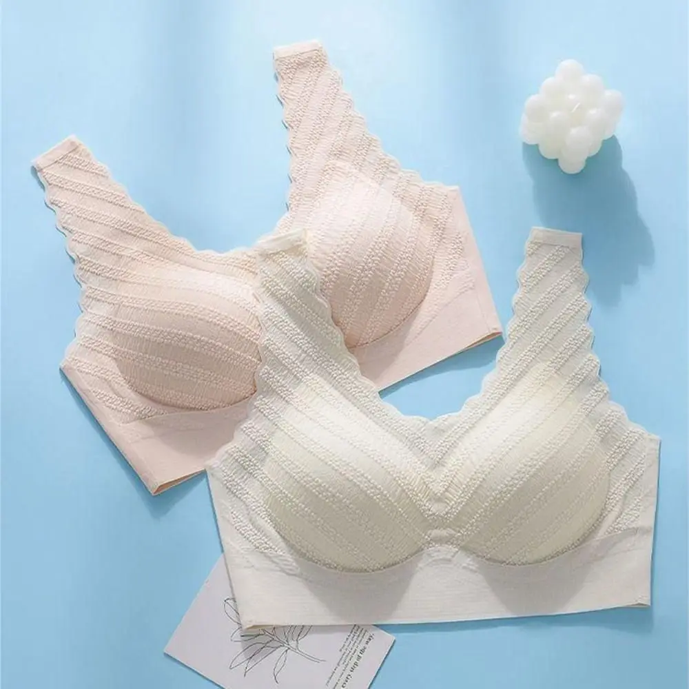 Gathering Bras Seamless Bubble Lace Bra Plus Size Widen Band Push UP Underwear Bralette Intimates Deep V Wireless Bras Ladies