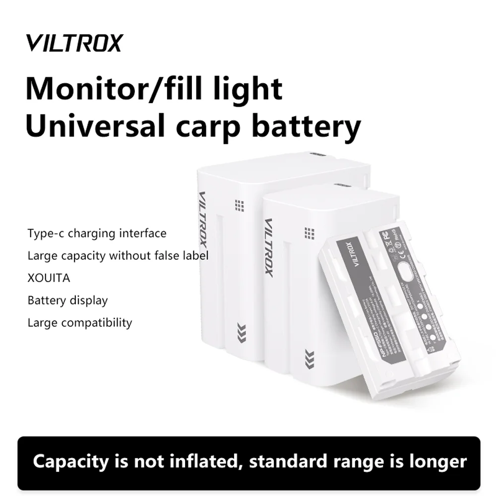 VILTROX NPF NP-F550 F750 F970 Lithium Battery 6600mAh Portable Battery With Type-C Interface LED Power Indicator for Monitor