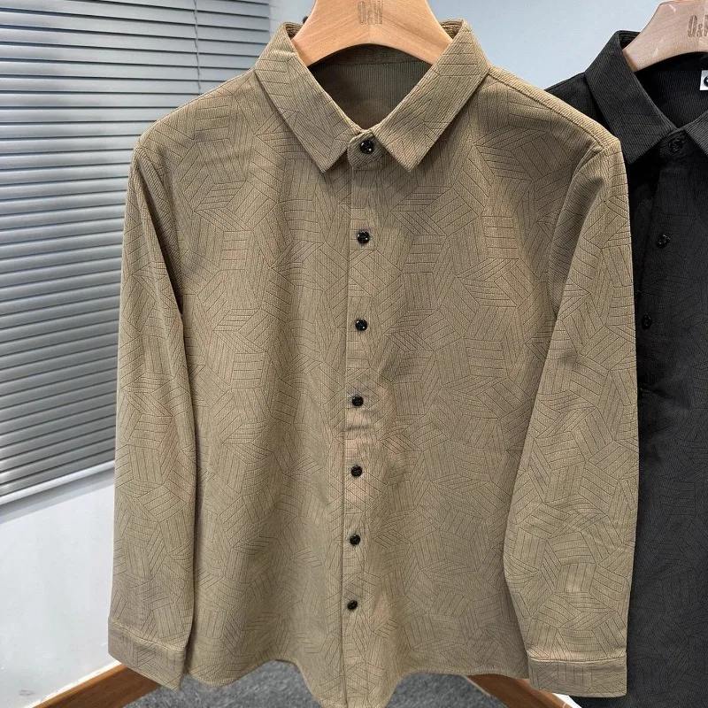 

2025 Autumn and Winter Velvet Thickened Shirt Long-sleeved Comfortable and Versatile Men's Casual Button Splicing Cardigan