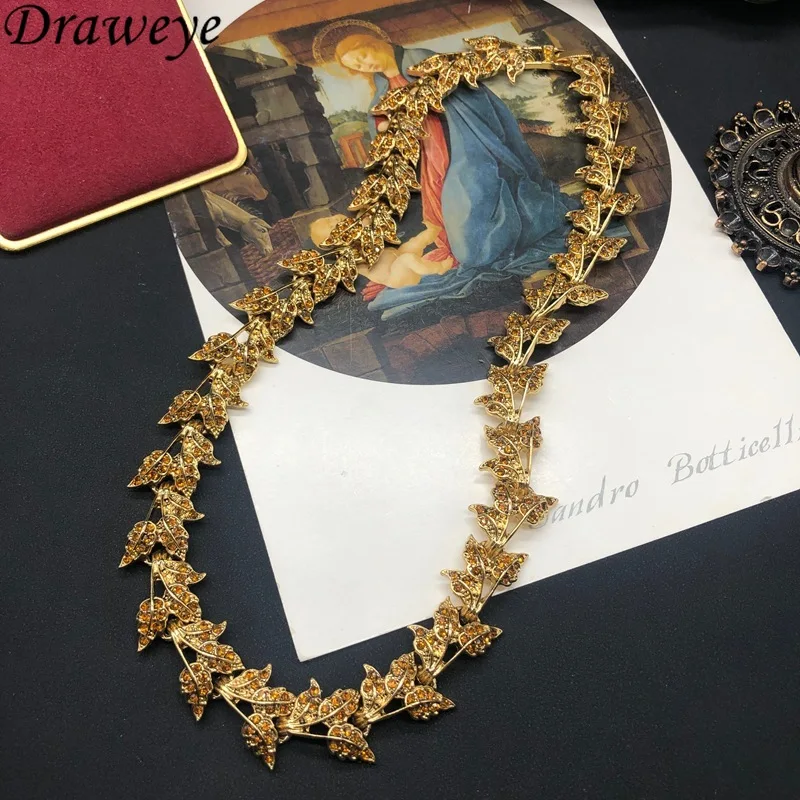 

Draweye Gemstones Leaf Necklaces for Women Palace Style Delicate Elegant Luxury Fashion Jewelry Dinner Party Collares Para Mujer