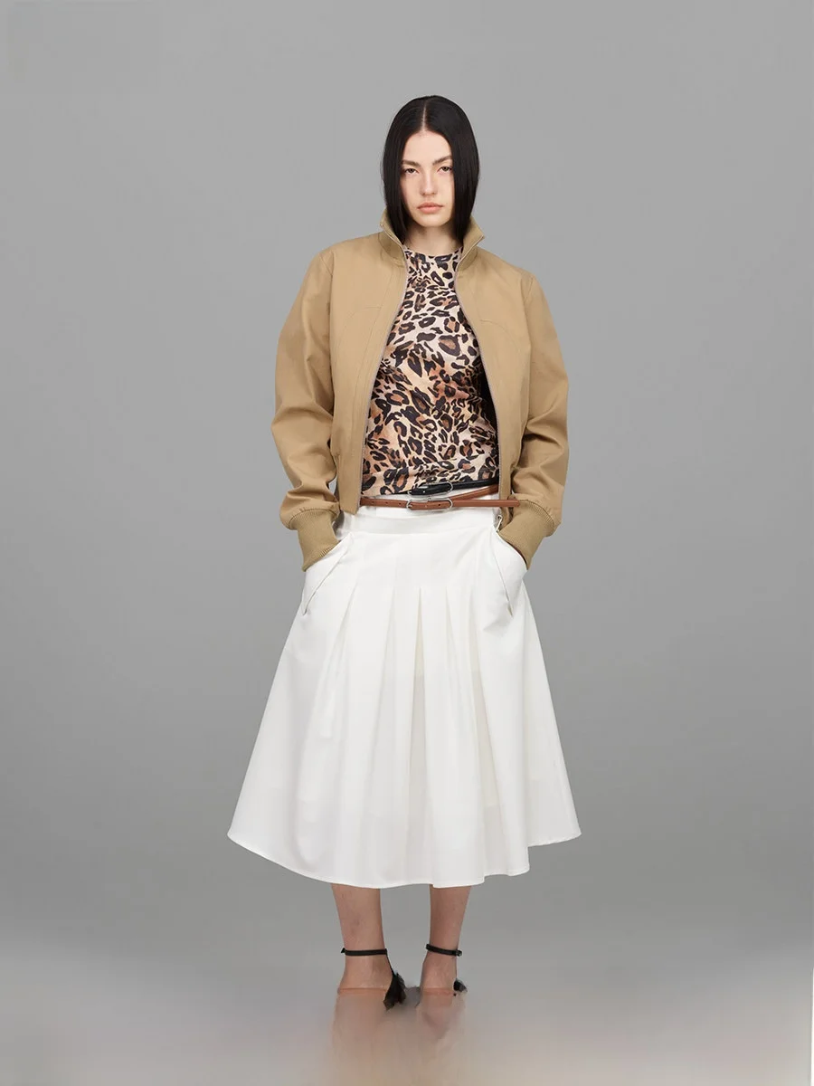 

Acense Studio Women's ort Jaet oulder Arc Splicing Stand Collar Spring 2025 Original Design Loose Fit Long Sve