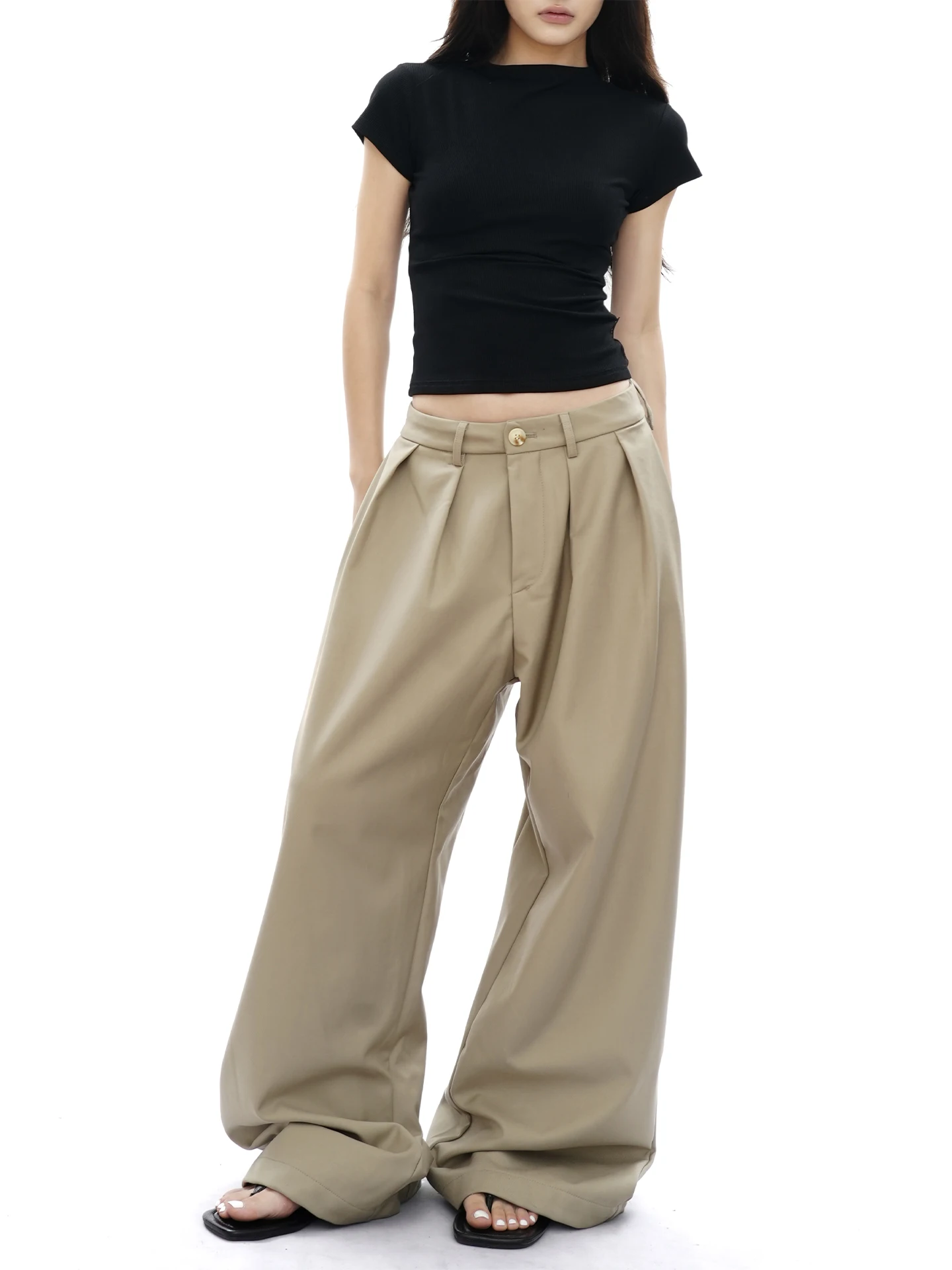 

S3T5 Американский Ретро Двойные Плиссированные Высококачественные Драпированные Костюмные Брюки Мужские Женские Новые Пара Свободные Широкие Повседневные Брюки