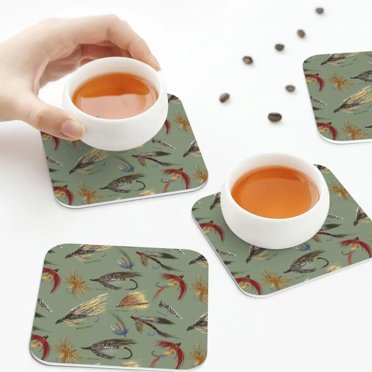 Fly Fishing With Hand Tied Flies Coasters Kitchen Placemats Insulation Cup Coffee Mats For Decor Home Tableware Pads Set of 4