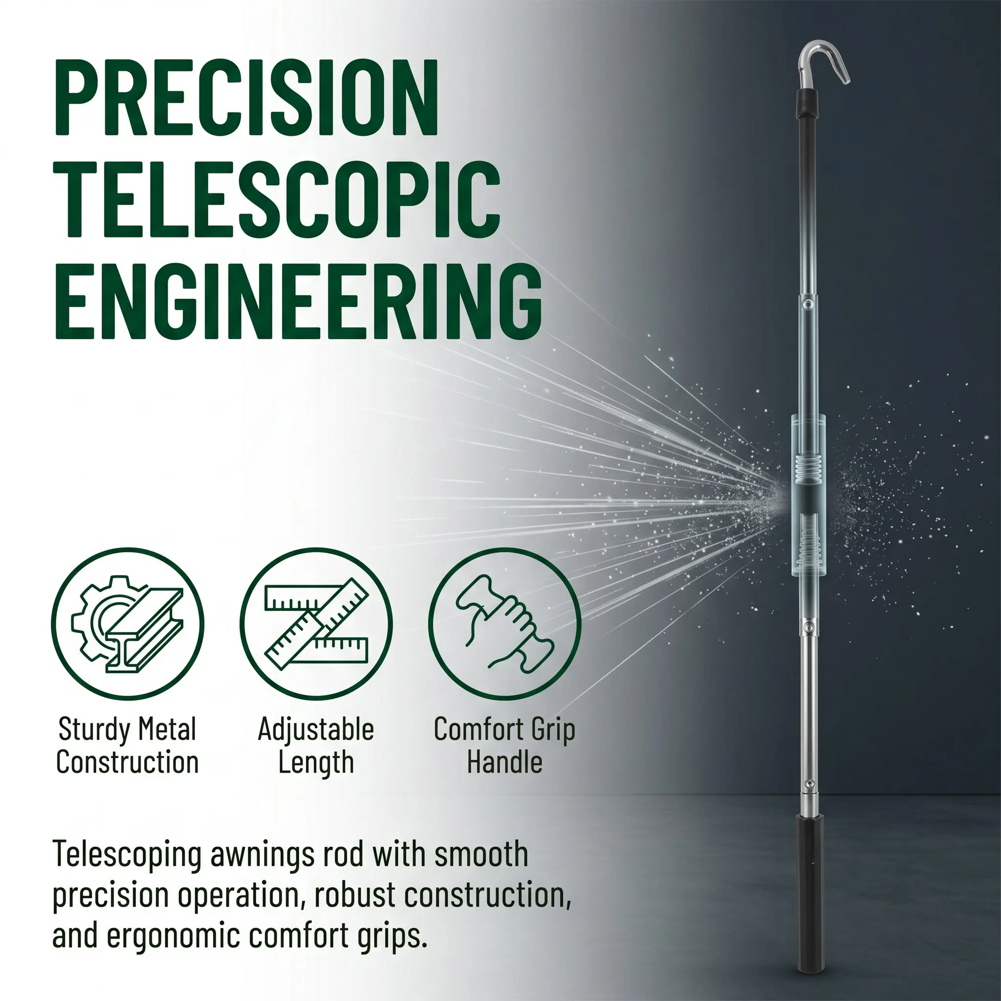 70Cm Telescopic Sun Shade Roller Crank Handle Ergonomic Metal Awning Crank Rod for Patio Pergola Gazebo Outdoor Blind
