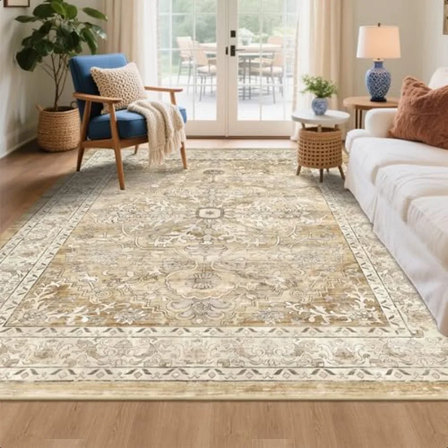 

Boho Area Rug 5x7 hine Washable Low Pile Soft Floor Carpet Non Slip Non Shedding Accent Rug for Living Room Bedroom Entryway D