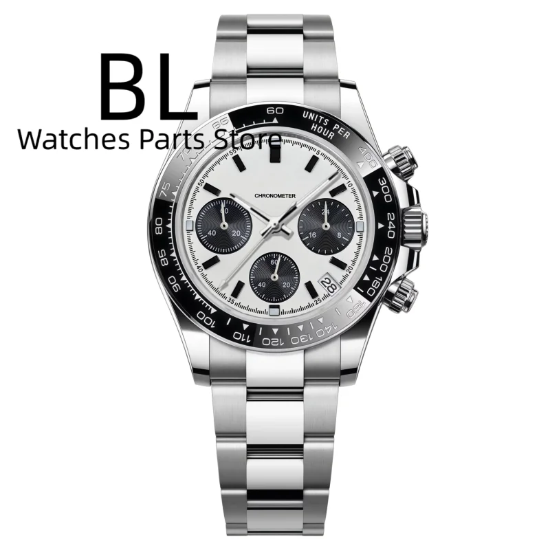 BLIGER Customizable VK63 Quartz Watch For Men Date Window Sapphire Glass Waterproof Full Chronograph 316L Bracelet Rubber Strap