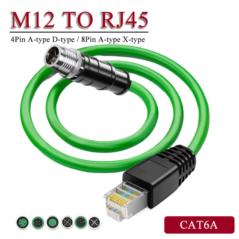 M12 to RJ45 Industrial Camera Shielded Twisted Pair Wire CAT6A 4Pin D-type Connector Cable 8Pin A/X Code Coding Ethernet Line
