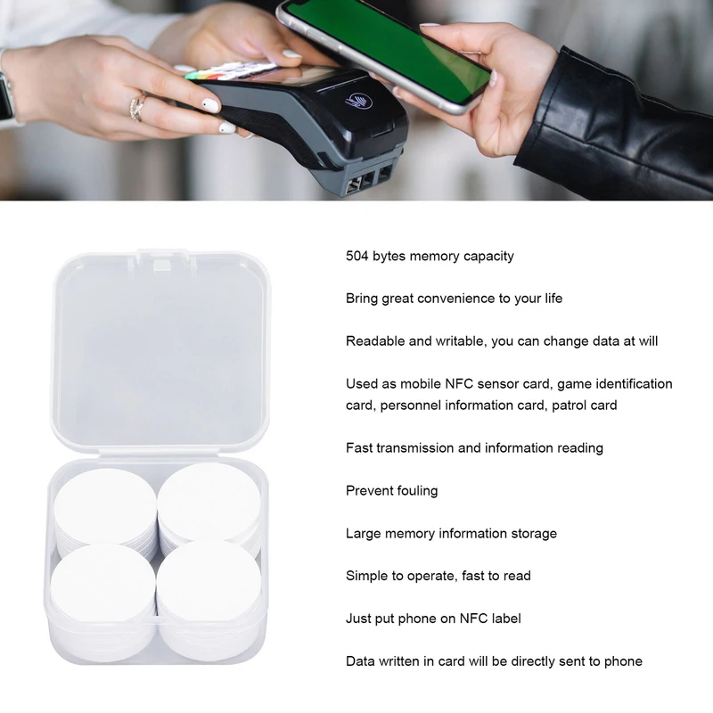 

50Pcs NFC Sticker Adhesive 215 Chip Rewritable Cards Round ForAll smart devices