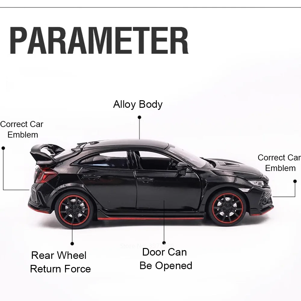 1:32 Honda Civic type-r alliage modèle voitures moulé sous pression jouets roue retirer voiture avec musique légère véhicule Miniature enfants Festival cadeaux