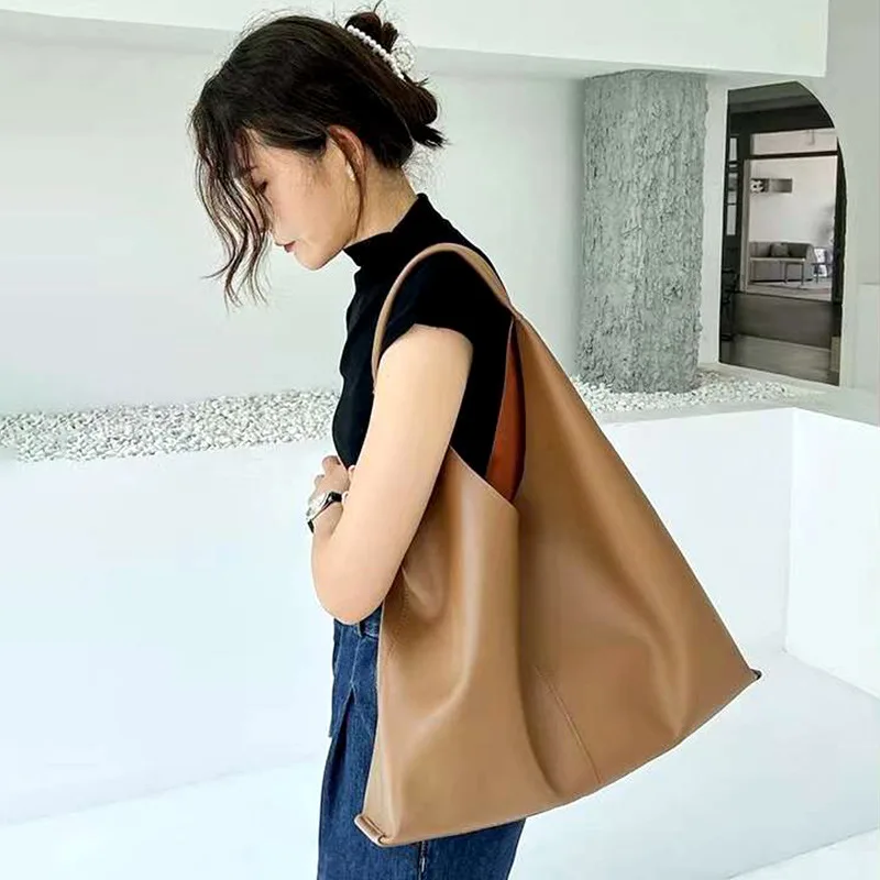 Cowhide Shoulder Bags for Women Daily Life Vintage Soft Bag Fashion French Style Luxury Lazy Casual Tote