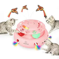 INKZOO 4-in-1 Interactive Cat Toys for Indoor Cats, Automatic 6 Holes Mice Whack-A-Mole, Fluttering Butterfly, Track Balls, USB