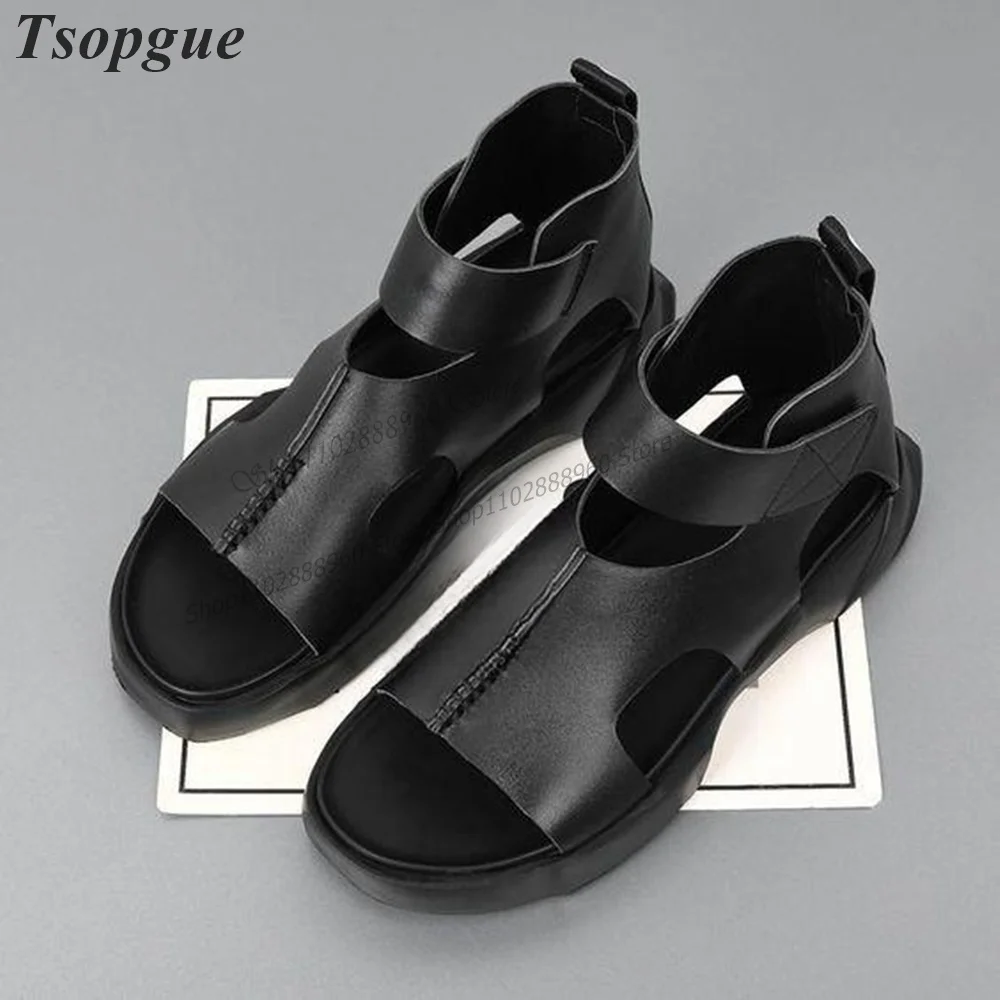 

Black Matte Leather Hook Belt Strap Men's Sandals Shoes For Men Runway Casual Party Shoes Open Toe 2023 Fashion Zapatillas Muje