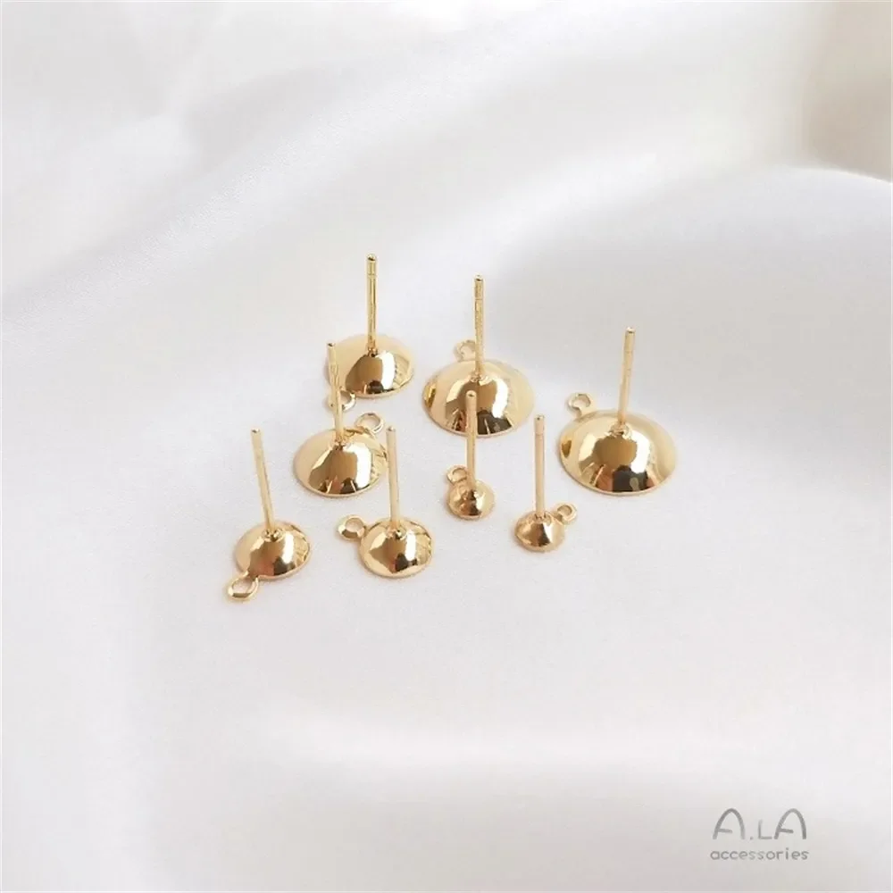 14K Gold-Color Bowl Holder Ear Pins Pasted Crystal Pearl Cup Needle Studs DIY Ear Pendant Accessories E025