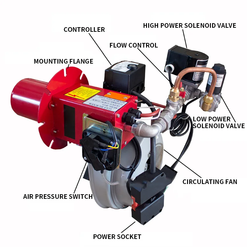 Quemador de llama de Gas GLP/NG pequeño, quemador de horno de propano Industrial, calentador de caldera de Gas Natural 11-55kw con válvula solenoide