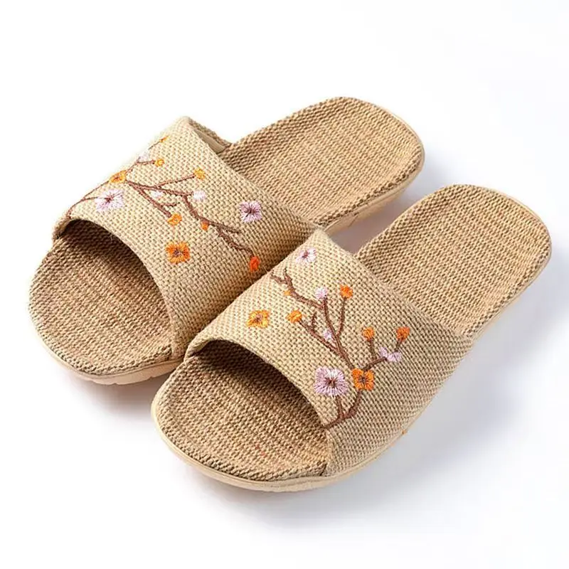 شباشب كتان نسائية صيفية لعام 2025 مطرزة أنيقة ونعل مسامي وإزالة الروائح الكريهة ناعمة ومناسبة لجميع المواسم #5