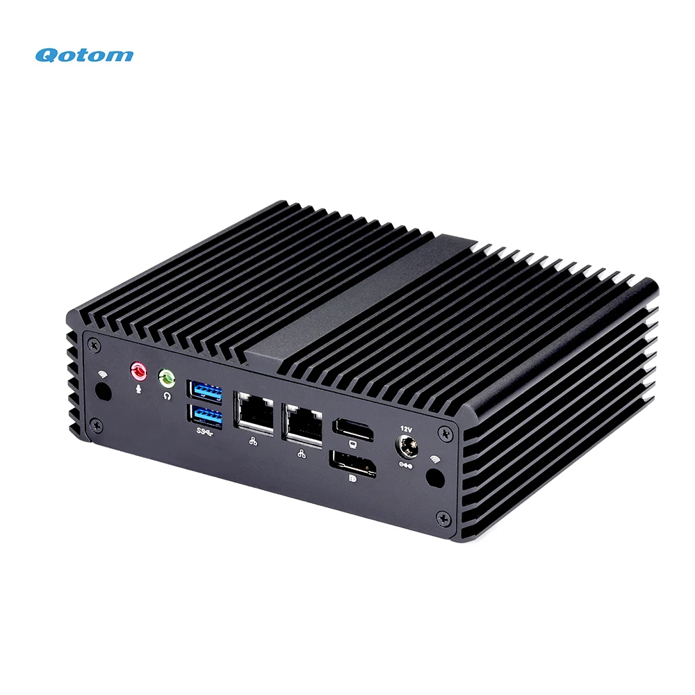 Qotom Mini PC Fanless J4125 J4105 Quad Core con Mini PC Desktop industriale 24/7 X86 Dual LAN 4x RS232