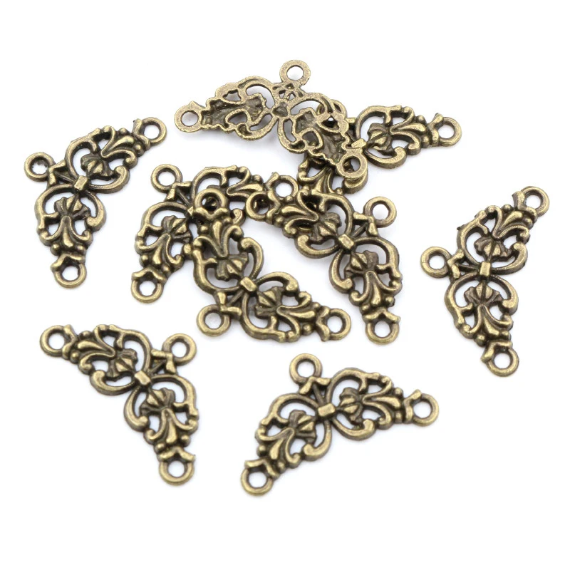 30pcs 14x26mm Antique Silver Plated Bronze Flower Style Connector Charm Pendant DIY Jewelry Supplies for Bracelet Necklace