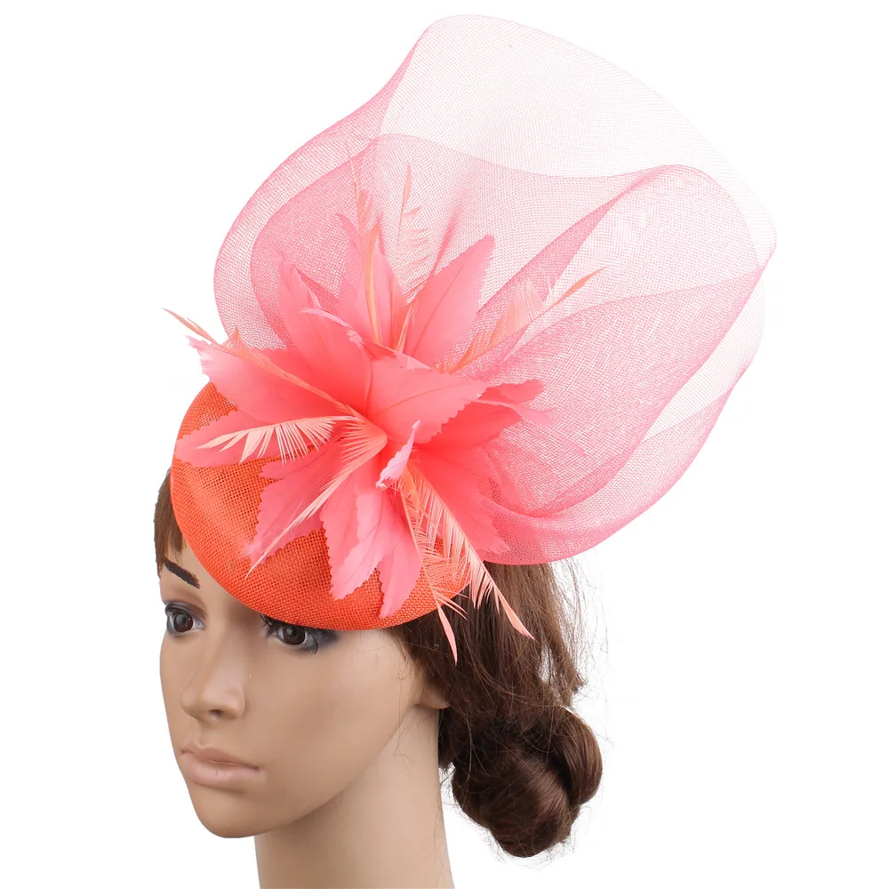 Fancy Feather Flower Women Mesh Fascinator Hats Hairpin Wedding Headwear Formal Party Dinner Chapeau Cap Ladies Hair Accessories