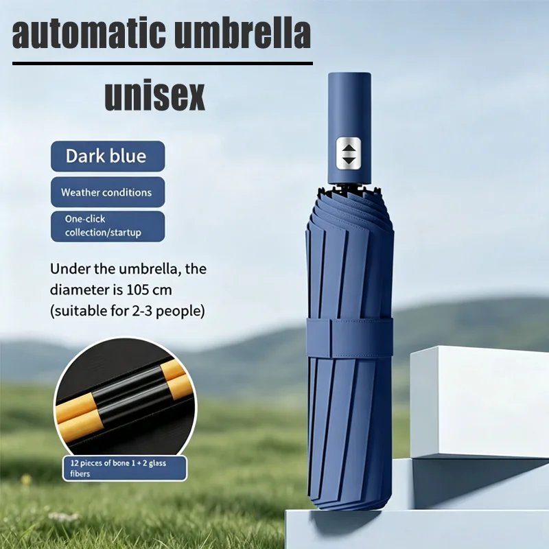 Windproof Waterproof Large Travel Umbrella Heavy Duty Fully Automatic Open And Close Sunshade And Rain Umbrella Daily Use