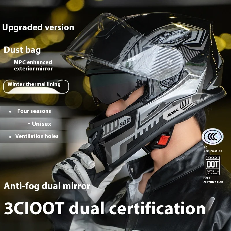 

3C/DOTCertified мотоциклетный шлем, мужской теплый зимний женский мотоциклетный защитный шлем на четыре сезона