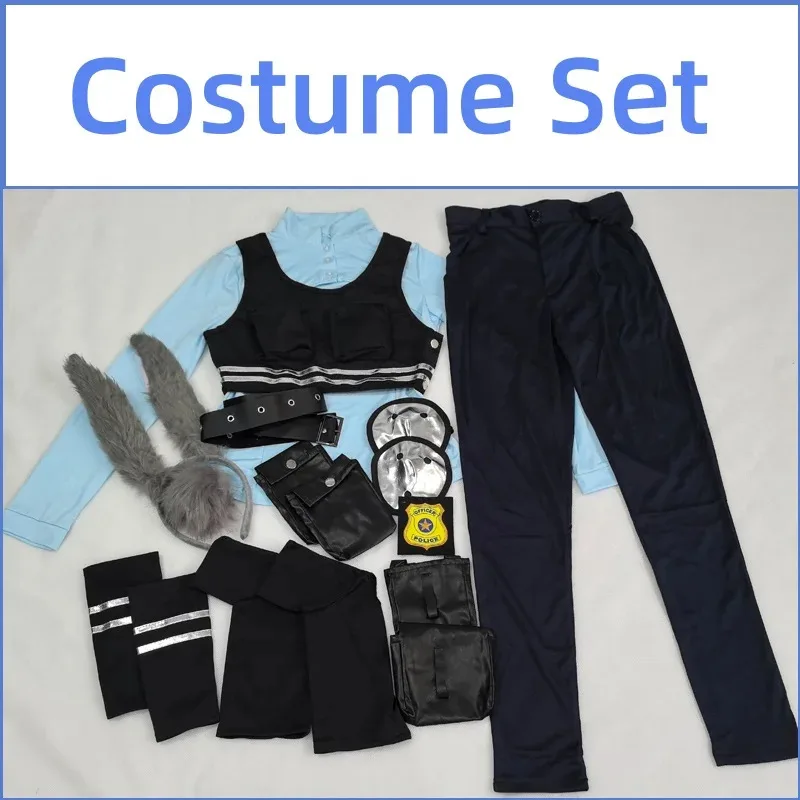 L2025l جديد Zootopia جودي الأرنب زي تأثيري عقال فستان هالوين ملابس للحفلات تمويه الكرتون حديقة الحيوان لعب الأدوار فانتاسي