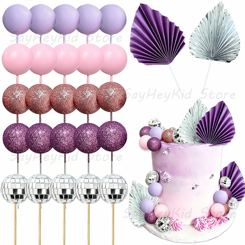 29Pcs Purple Disco Ball Cake Toppers Cool Girl Singer Dancing Purple Cake Decorations Bachelorette Birthday Party Supplies