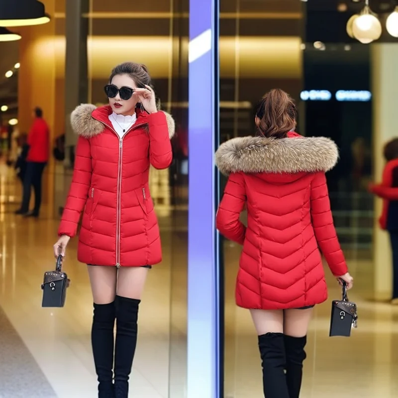 冬のジャケットの女性厚みのダウンコートフード付きストレートエレガントなアウター 2025 韓国ファッション女性パーカー