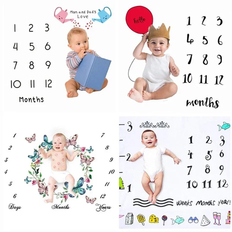 Baby Milestone Months Photography Background Cloth Newborn Boy Girl Creative Number Photography Blanket Background Cloth