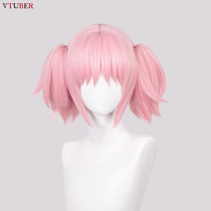 Madoka Kaname-Peluca de Cosplay rosa de alta calidad, coletas de Clip corto de 30cm, pelo resistente al calor, pelucas de Cosplay de Anime para fiesta, gorro de peluca