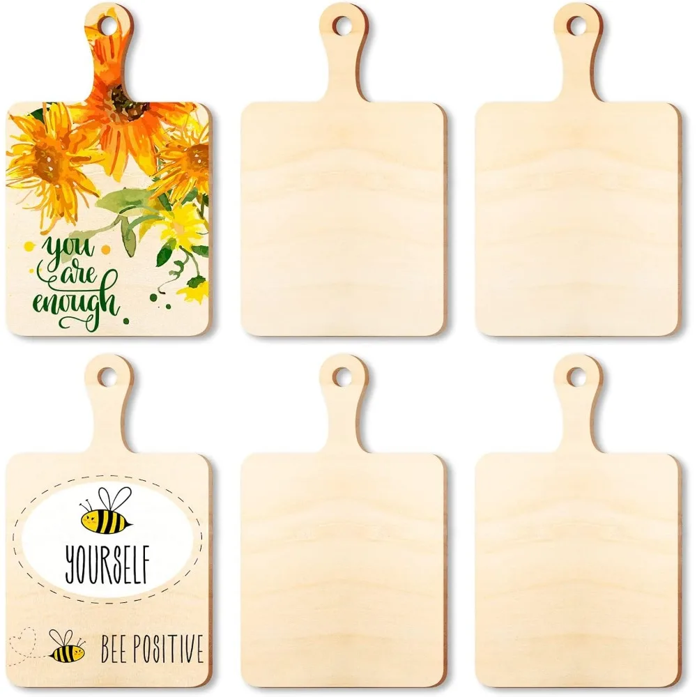 

6 Pieces Mini Wooden Cutting Board with Handle Paddle Chopping Board Small Kitchen Serving Wooden Cooking Butcher Block for Chri