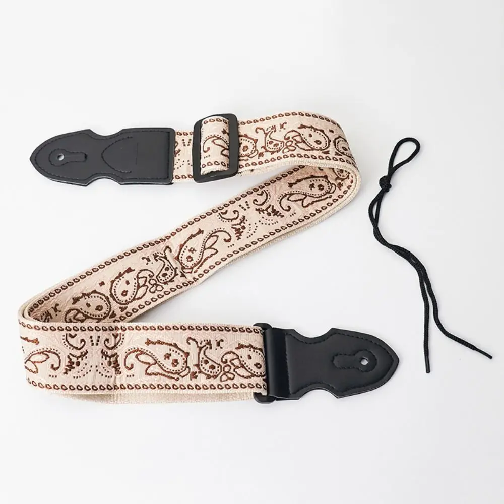 Vintage Guitar Strap Adjustable Ethnic Style Electric Guitar Belts Embroidered Print Pure Cotton Guitar Shoulder Belt