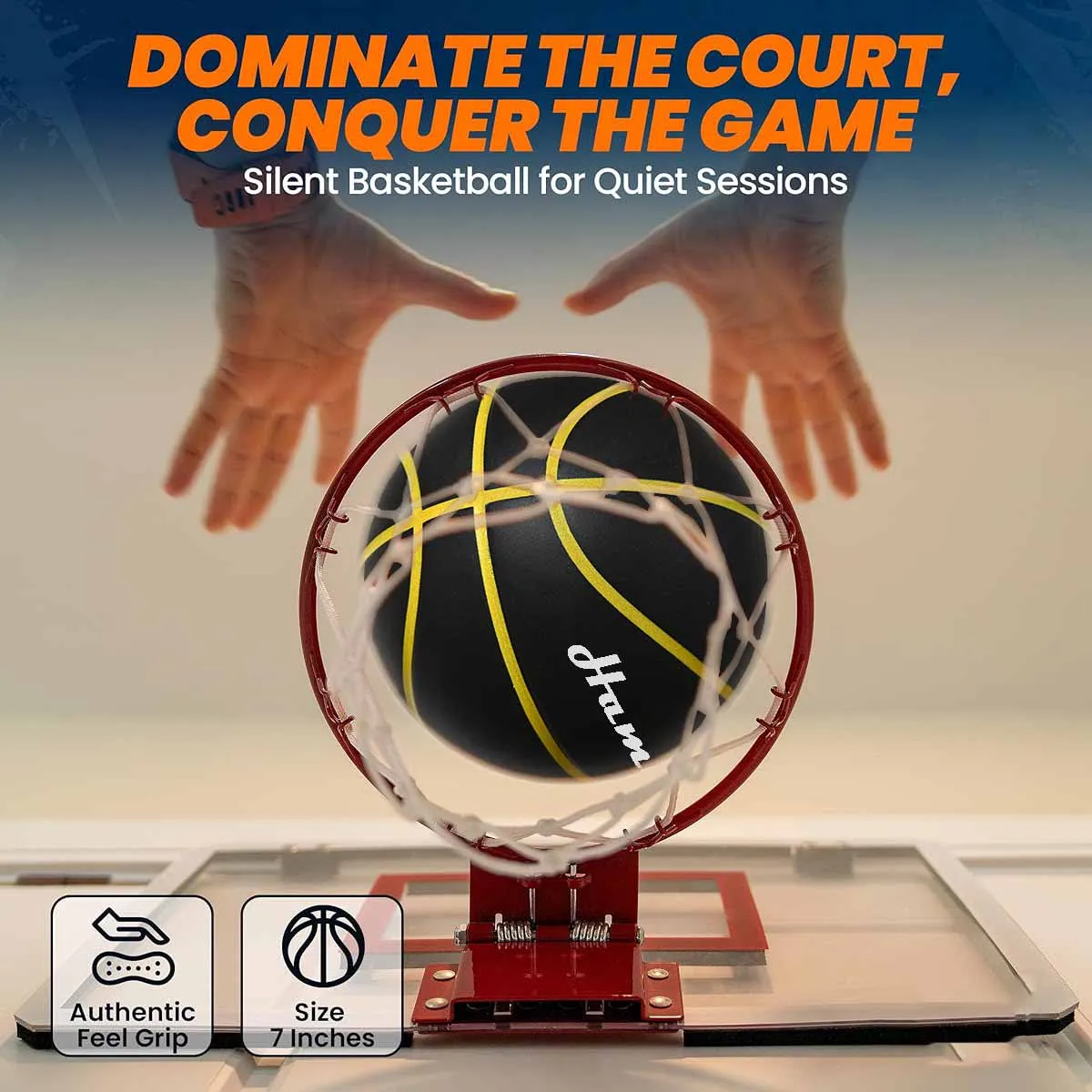 580G 무소음 농구공, 저소음 드리블 실내용 7호(29.5인치) PU 폼 에어리스 농구공, 실제 농구공 90%의 탄성감