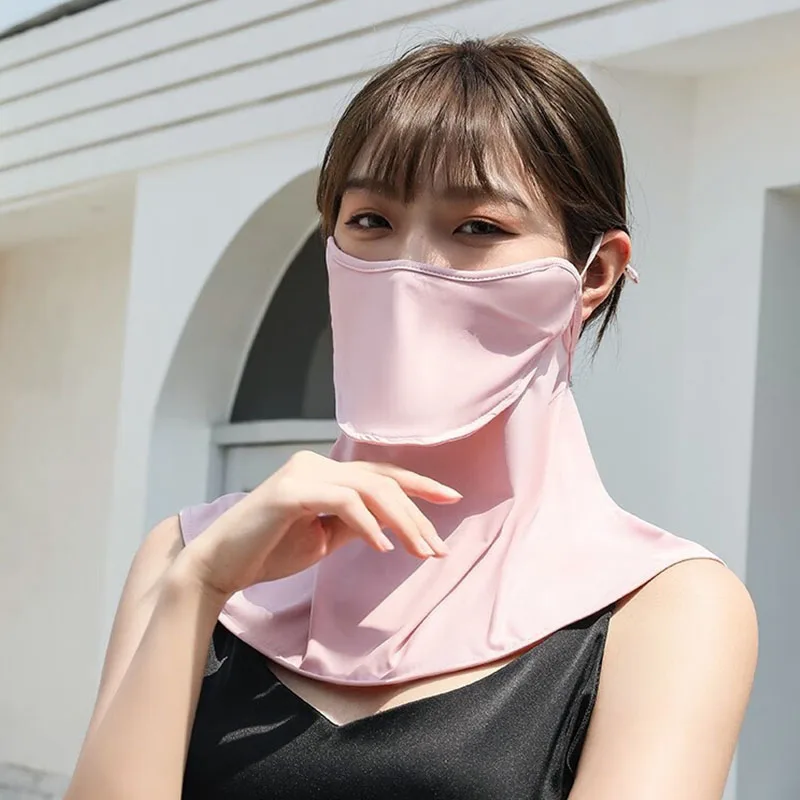 Sun Protection Mask Women's Mask Full Face Ear-Hook Type Mask Summer Ice Silk Scarf Neck Scarf UV Protection [Upgraded Model]