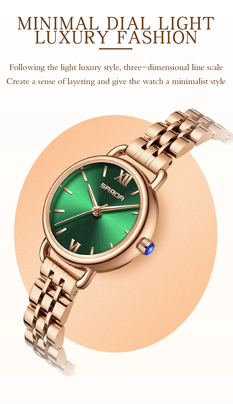 Sanda jam tangan Analog wanita, arloji Dial bulat tahan air Quartz gerakan bisnis 1118 2023