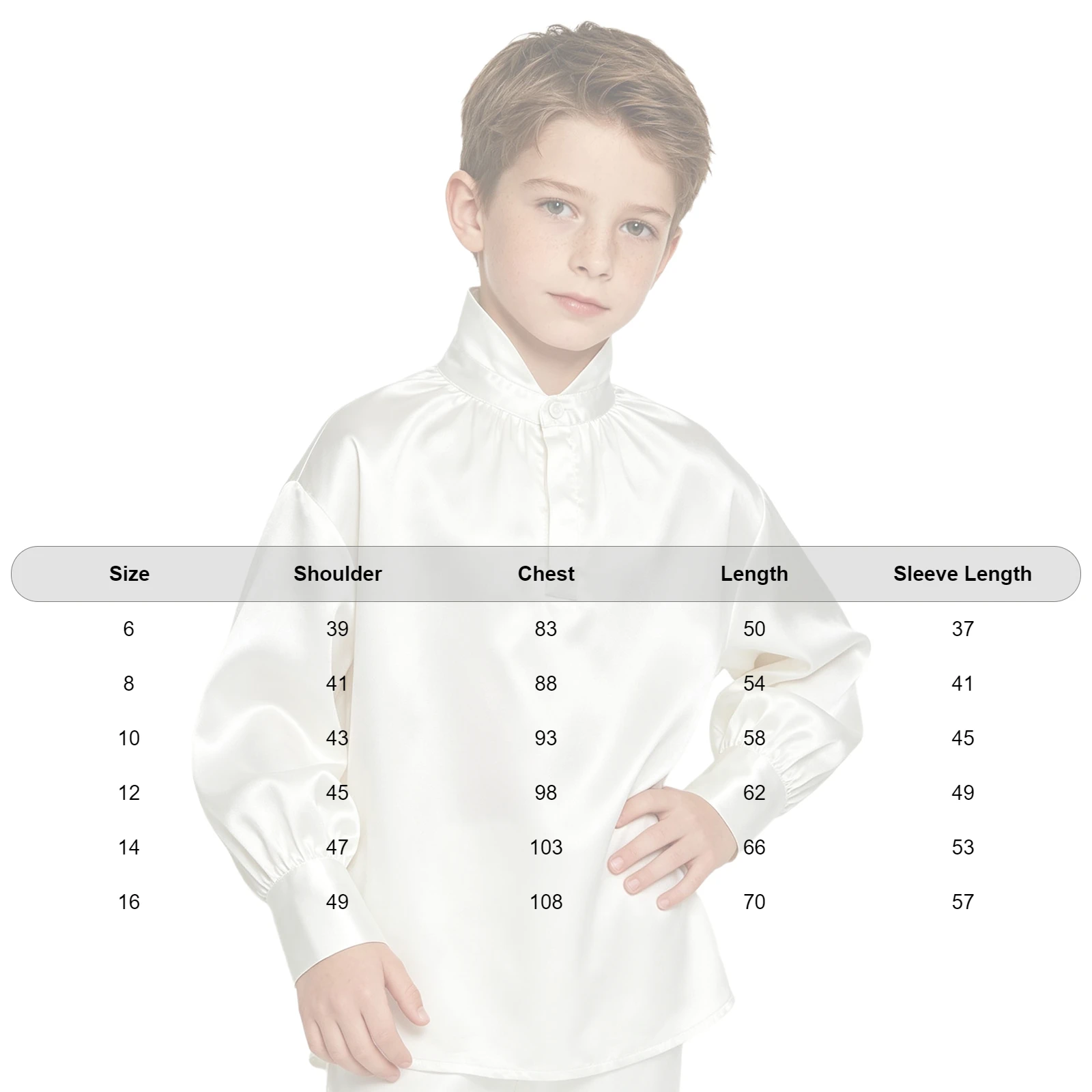 Boys Renaissance Satin Blouses Medieval Pirate Shirt Long Sleeves Button-up Pullover Top Carnival Halloween Cosplay Dress Up view 6
