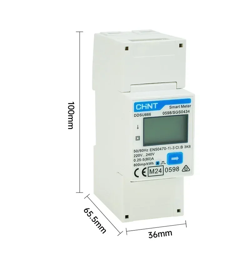 CHINT Ddsu666 0.25-0.5(80)A Power Meter Single-Phase DIN-Rail Meter Digital Watt-Hours with Ct Current