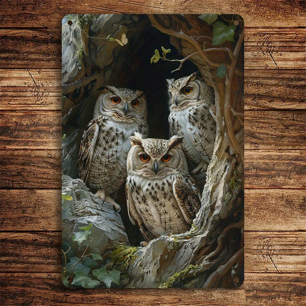 

One, three owls Wall Art Vintage Metal Painting Plate Vintage Nameplate Decor, Multi-Functional Vintage Home&Bar Decor