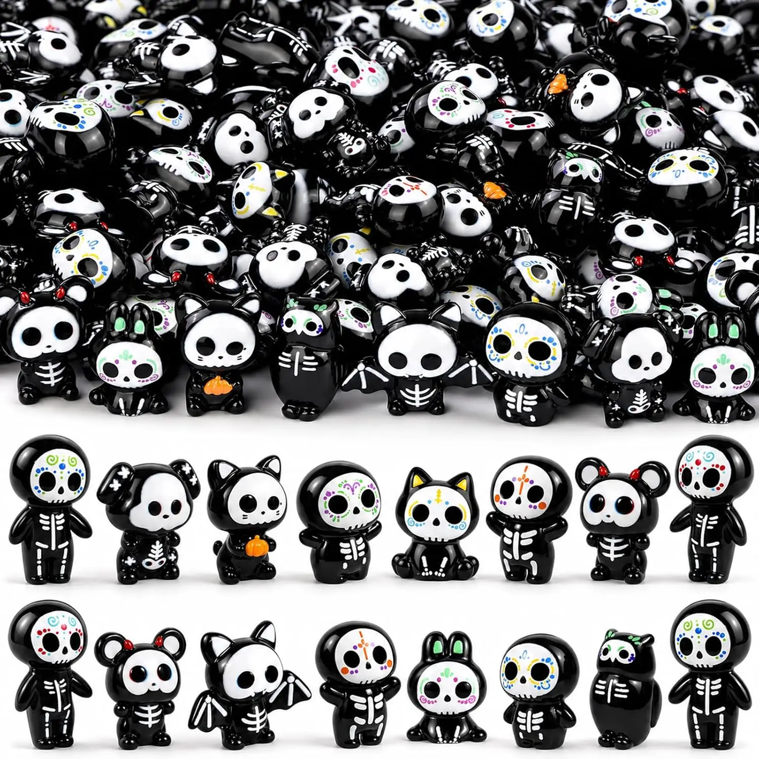16 Stück Halloween Mini Harzfiguren, winzige Bastelarbeiten, Puppenhausdekoration, Partygeschenke, Beutelfüller, Scrapbook, Mikrogarten-Dekoration – Detail 1