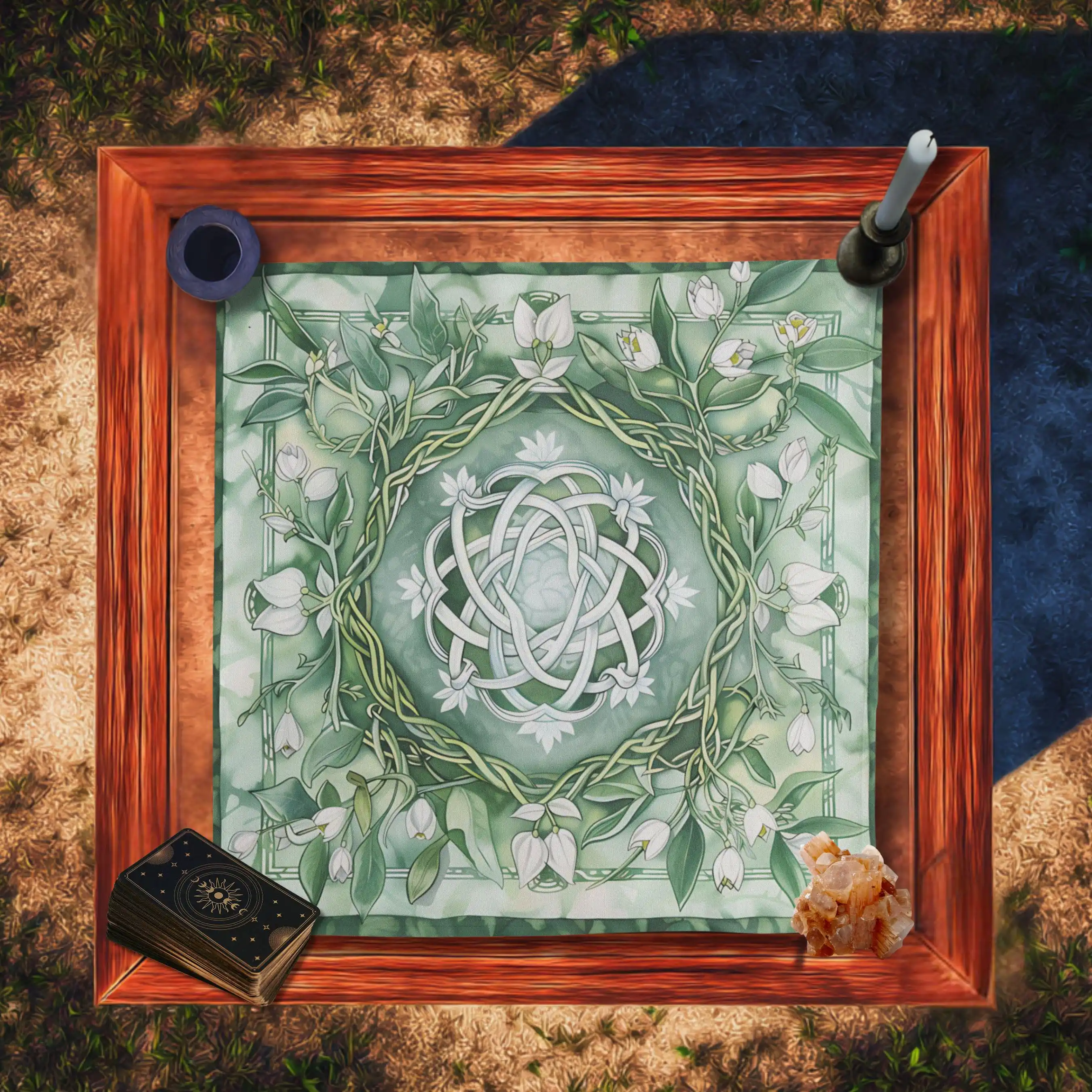 Tarot Cloth Astrology Tarot Cloth Three Card Spread Light Green Snow Drip Flower Celtic Knot Tarot Table Bunsen Natural Wind