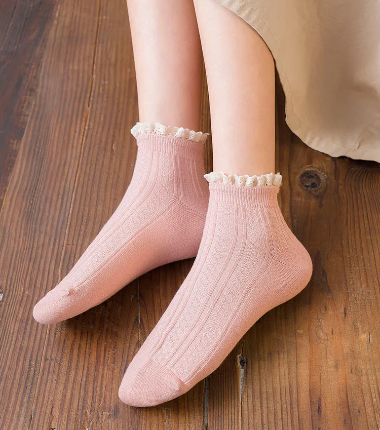 

Lace Ruffles Sweet Pure Color Cotton Women Ladies Socks Personality Harajuku Art Ruffled Edge Sock Spring Summer Princess Socks