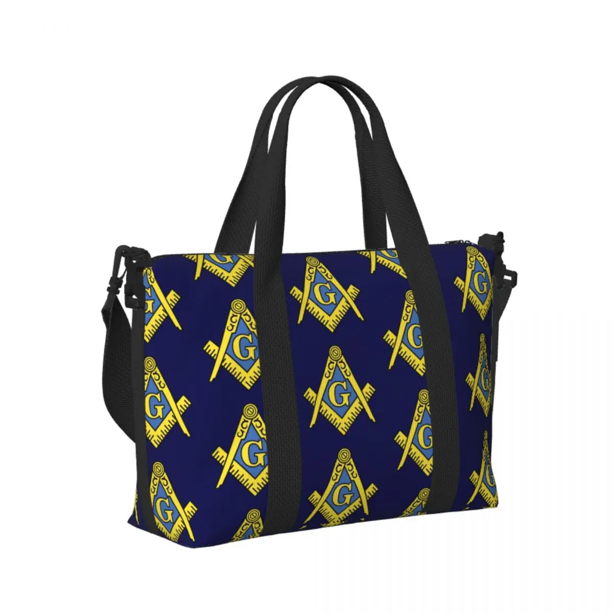 

Freemason Square And Compass Masonic Beach Travel Bag Large Capacity Tote Bags for Gym Sport Women Shopping Duffle Shoulder Bag